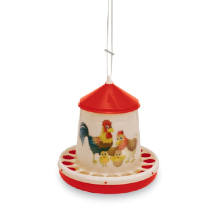 Agrofortel Plastové krmítko - ŠŤASTNÉ SLEPICE 4 kg - červené - 11364