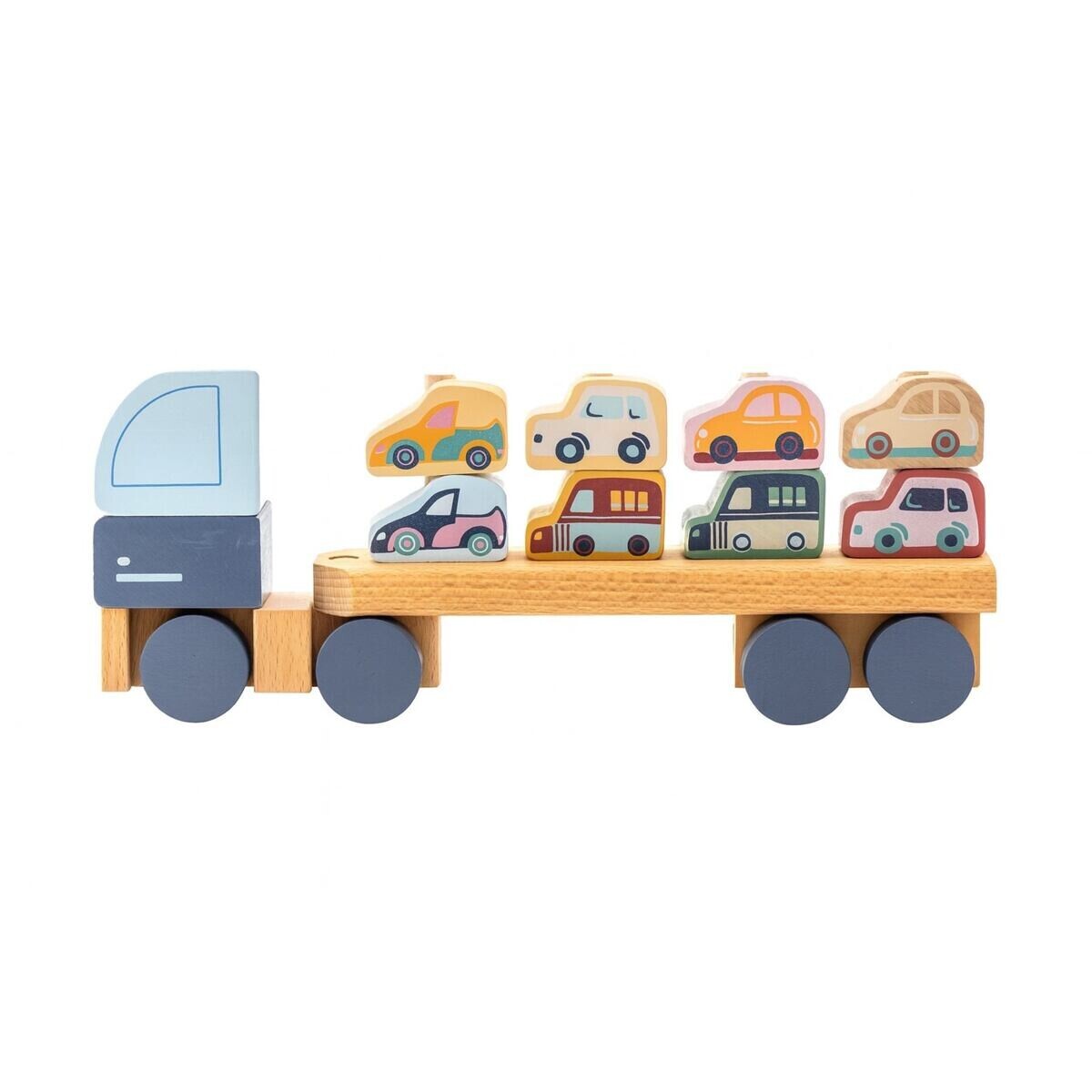 Cubika Pastel Kamion s auty - dřevěná skládačka 12 dílů