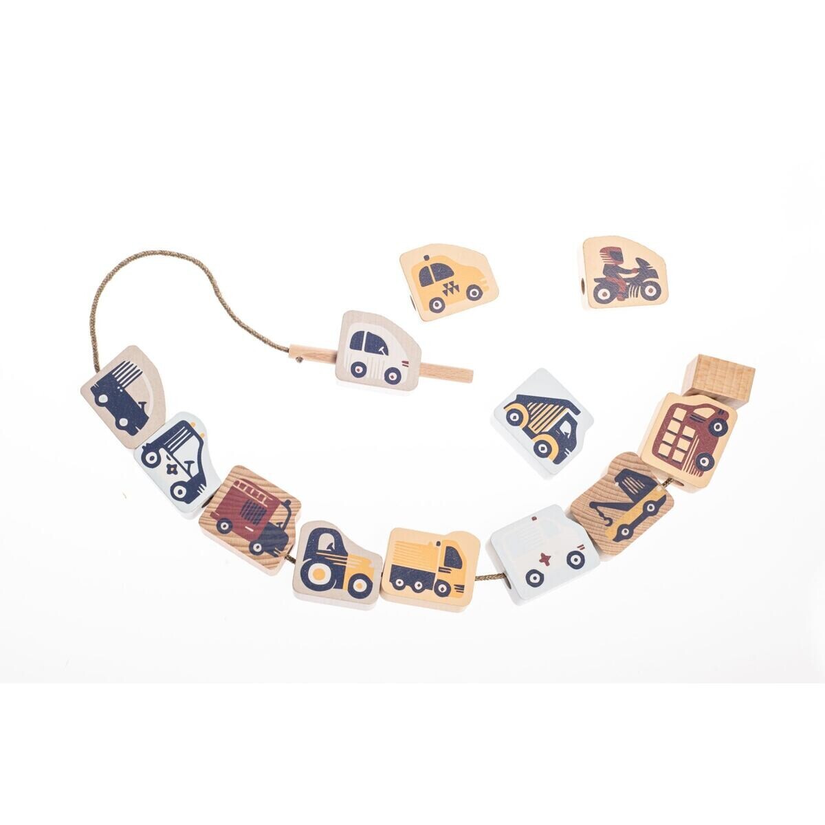 Cubika Pastel Navlékací dopravní prostředky - navlékací set - 13 dřevěných dílů a 8 předloh
