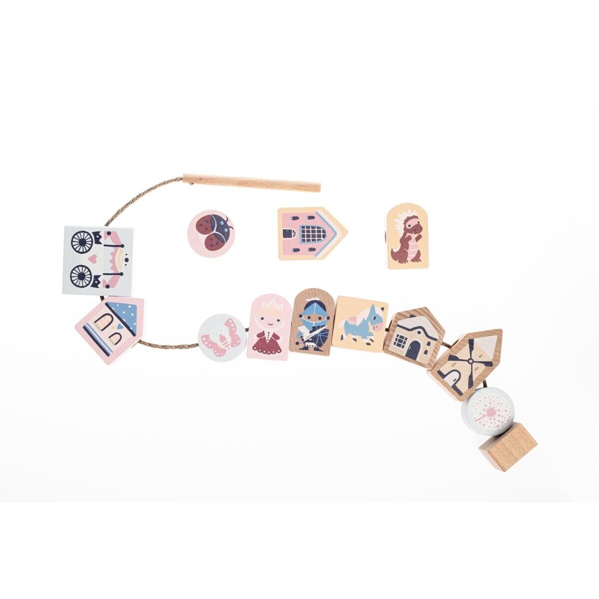 Cubika Pastel Navlékací pohádka - navlékací set - 13 dřevěných dílů a 8 předloh
