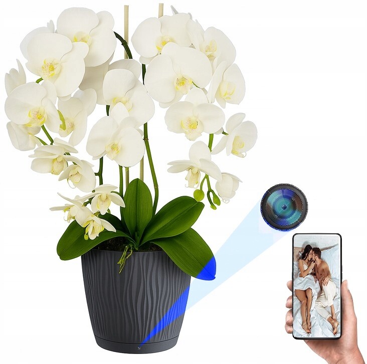 Mini Špionážní Kamera Ukrytá V Květináči Květina Orchidej Živý Náhled