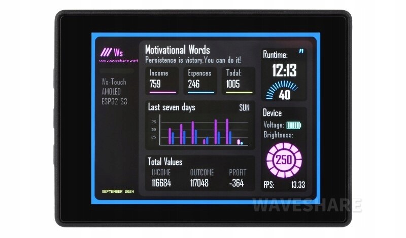 Amoled 2,41-B ESP32-S3 Touch vývojová deska Sku: 30589