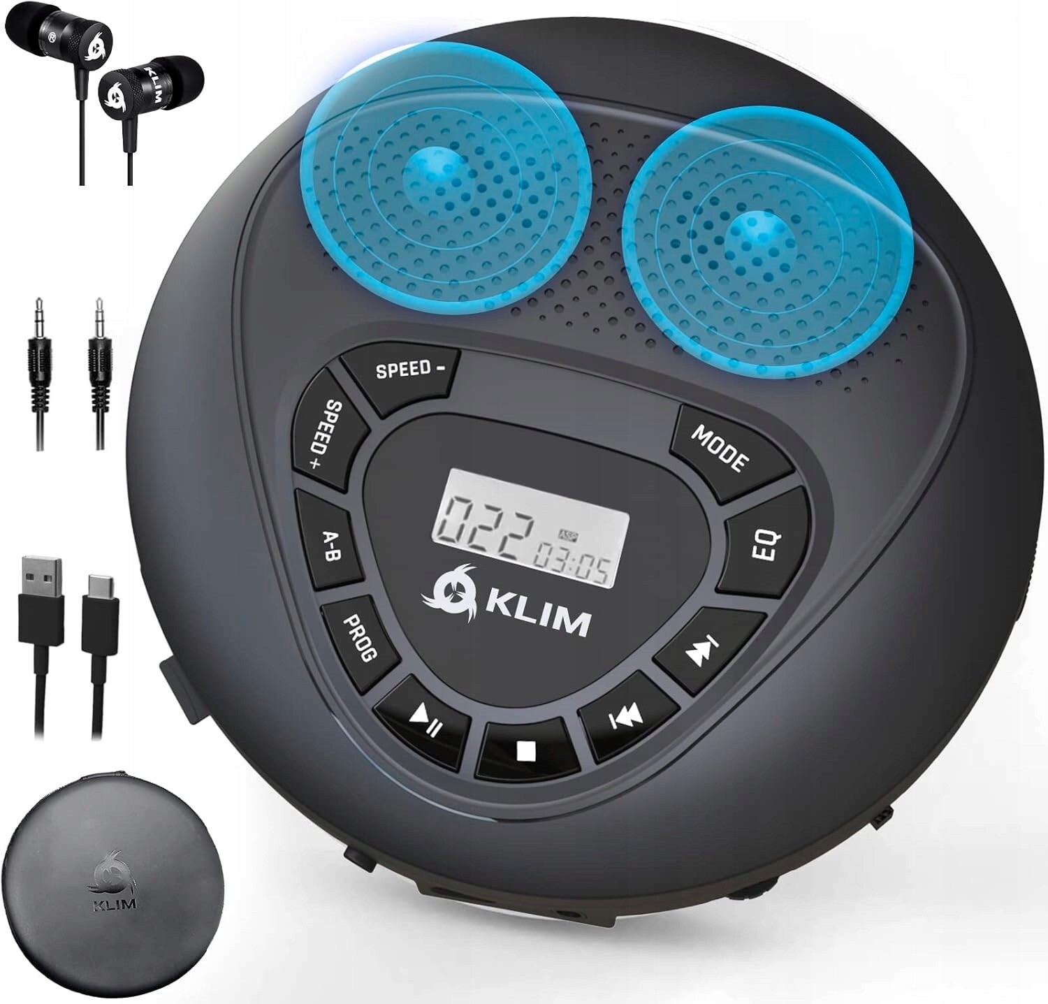 Přenosný CD Přehrávač Walkman Klim Speaker Aux 3,5 MM Hifi MP3 Sluchátka