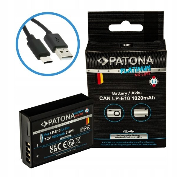 Patona baterie pro foto Canon LP-E10 1020mAh Li-Ion Platinum Usb-c nabíjení