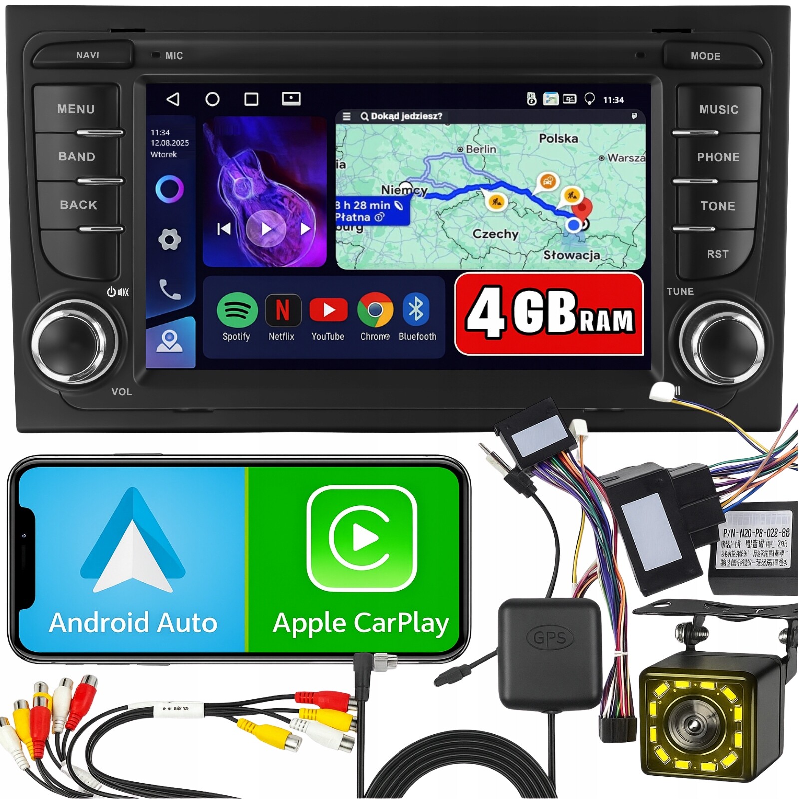 Automobilové Rádio pro Audi A4 Android 15 Carplay Gps Wifi Rds 7