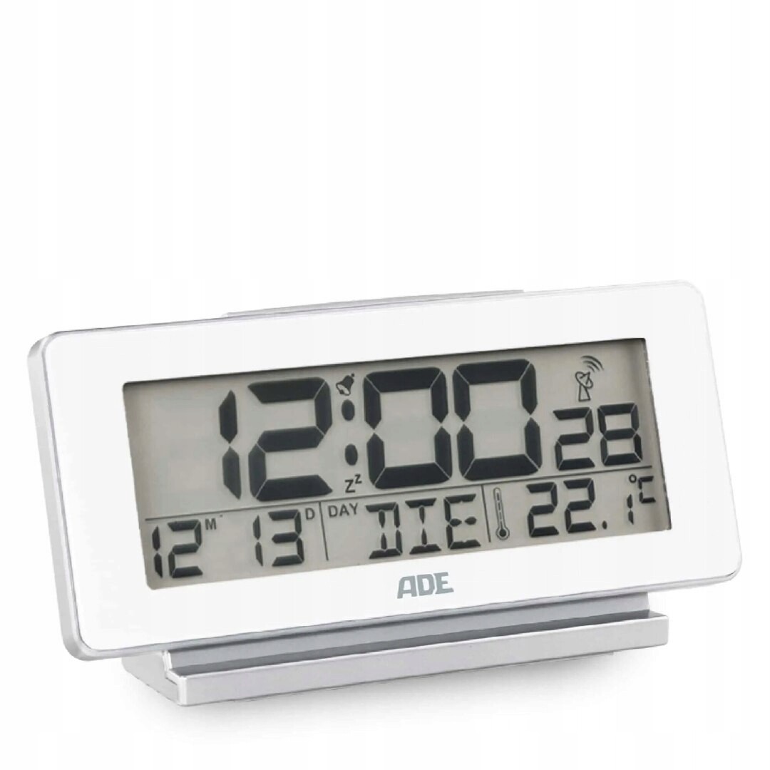 Elektronický budík s kalendářem a teploměrem Ade 12,5 x 4 x 8,5 cm, bílý