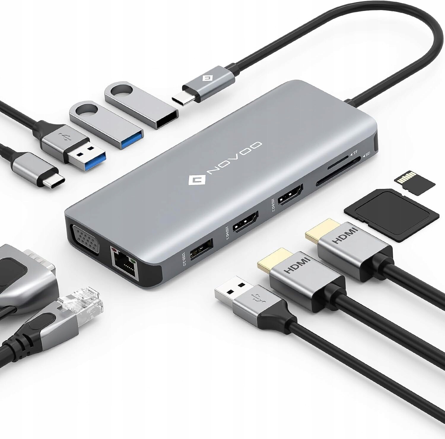 Novoo Dokovací stanice Usb-c 11v1 Hub Hdmi Ethernet Pd 100W Sd Tf MacBook