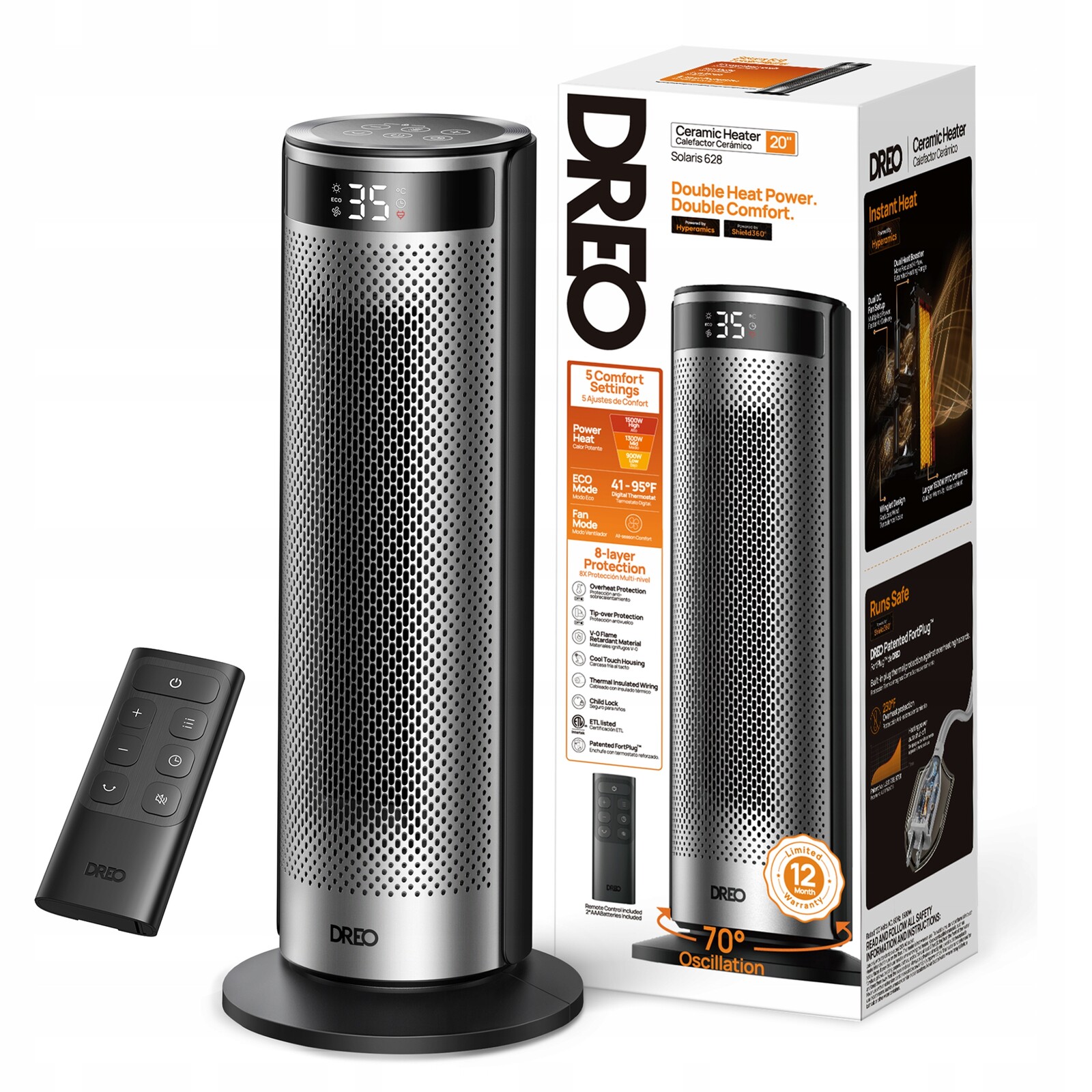 Dreo SH628 Energeticky úsporný elektrický ohřívač 2000 W Regulace teploty