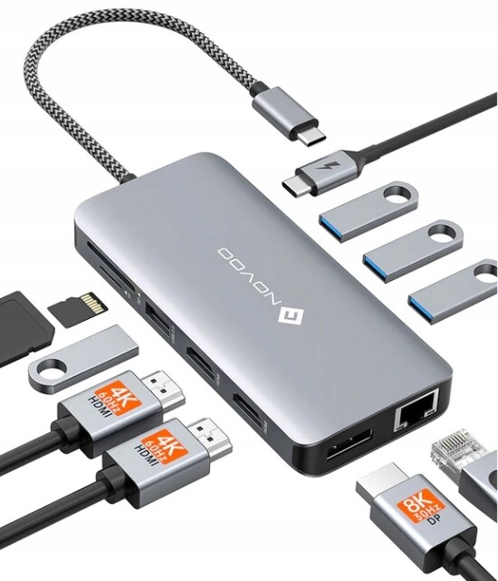 Novoo RM11 Pro+ Hub Usb C 8K s trojitým displejem 11v1