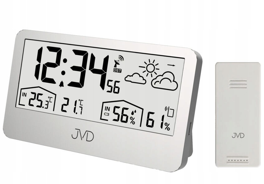 Meteostanice Jvd RB3407.2 Sonda Budík Počasí Teplota Vlhkost DCF77