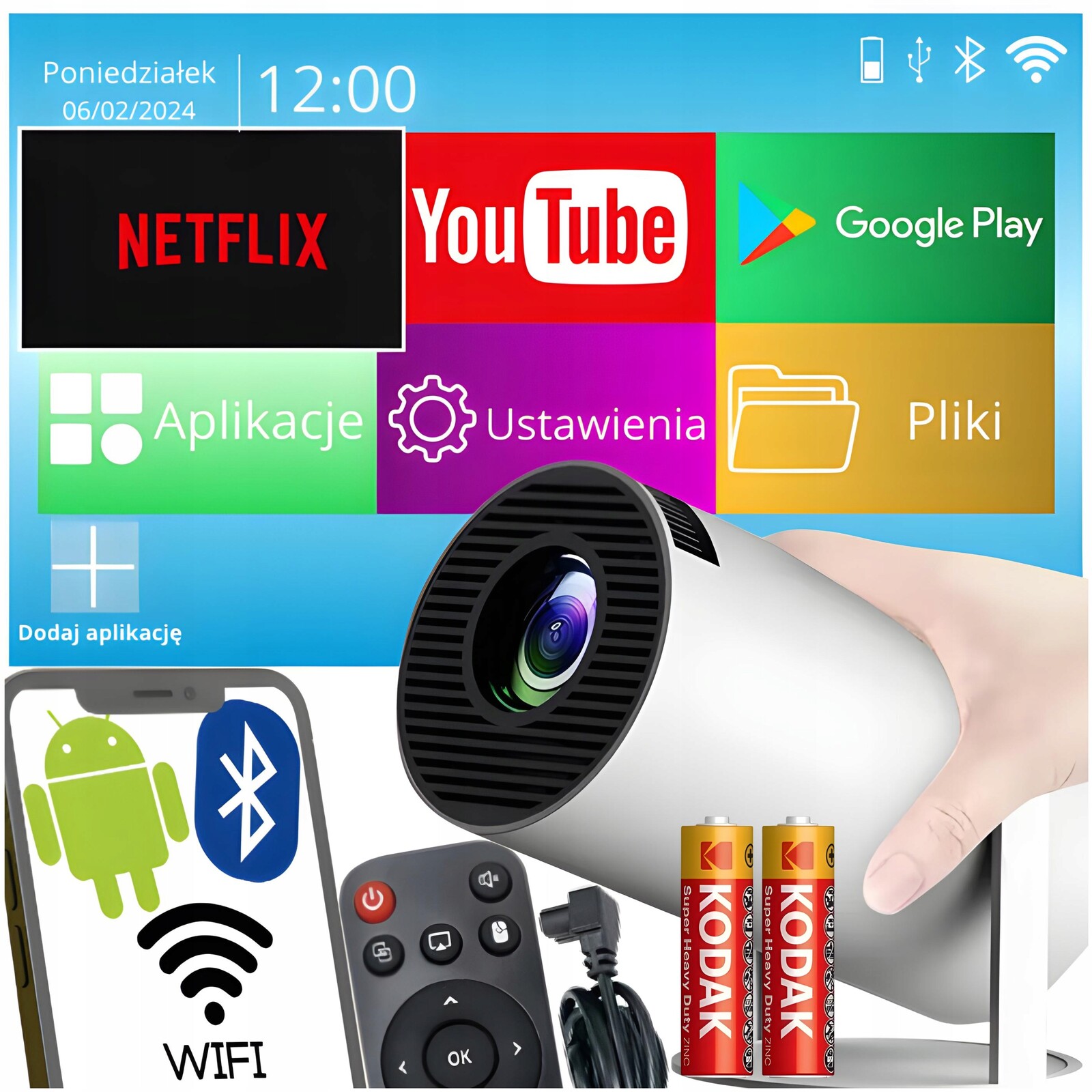 Led projektor Deeped HY300PRO Projektor Android Wifi 4K bílý