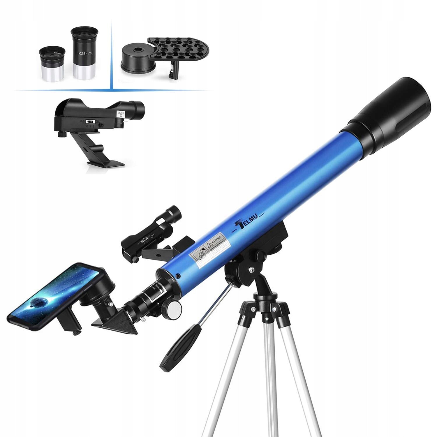 Astronomický Refrakční Teleskop Telmu 50/600 mm Stativ Držák Refraktor