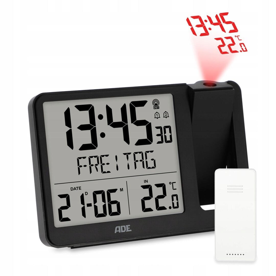 Hodiny digitální s projektorem Ade 15,5 x 10,5 x 4 cm, černé