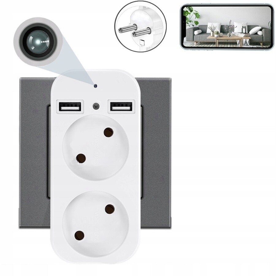 Skrytá Kamera, Adaptér, Rozbočovač Síťové Zásuvky, 2X Zásuvka 2X Usb Wifi