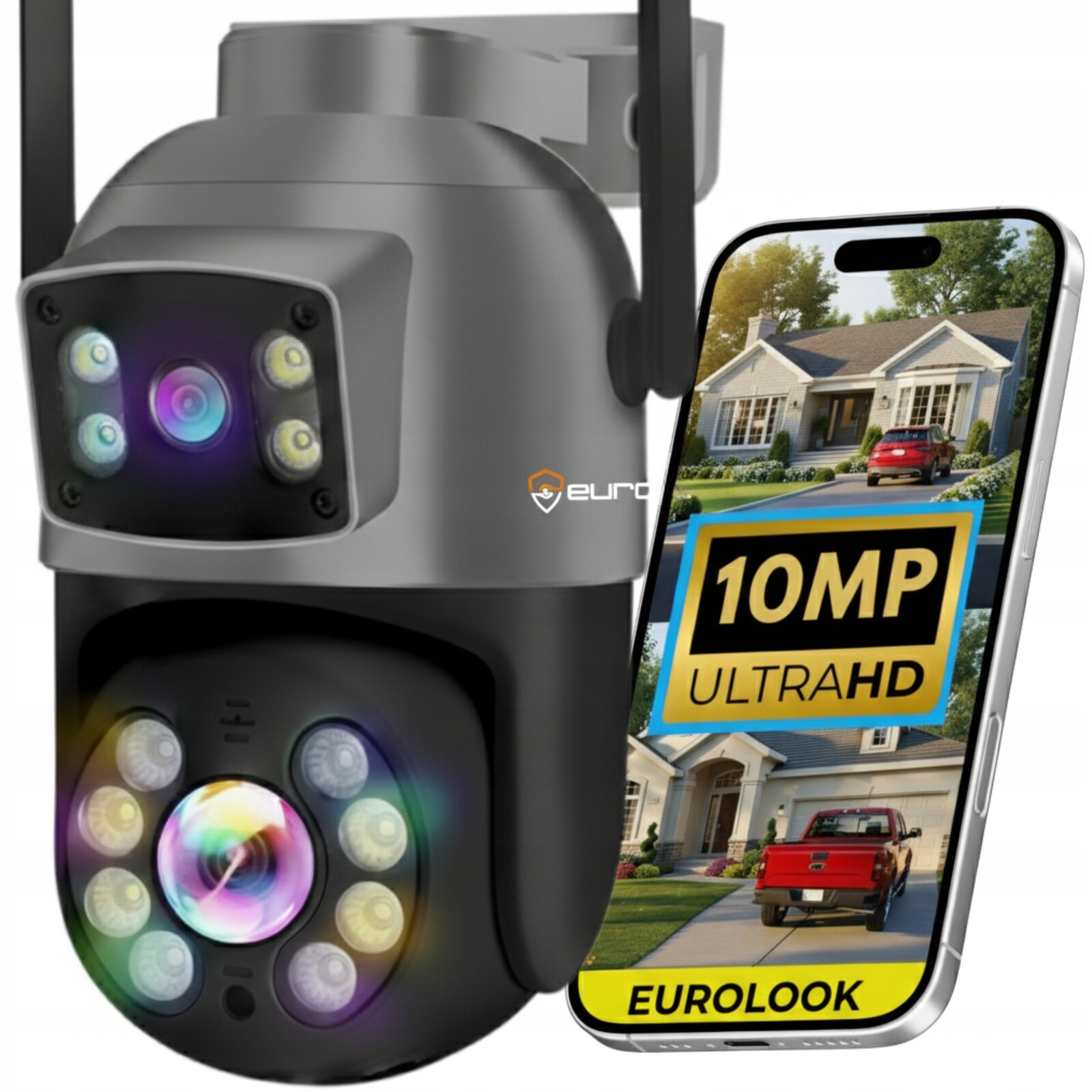 Dvojitá Wifi Ip Venkovní Otočná Kamera 10MPX Mikrofon 4K Funkce Uhd