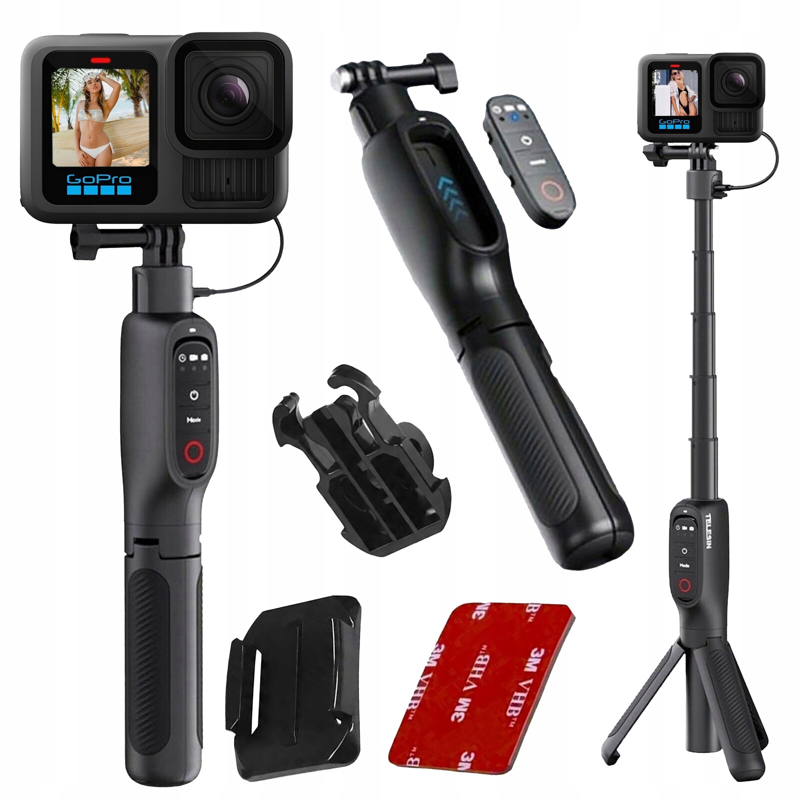 SelfieStick Držák Telesin Tripod Stativ Powerbanka Pilot GoPro 13 12 11 10