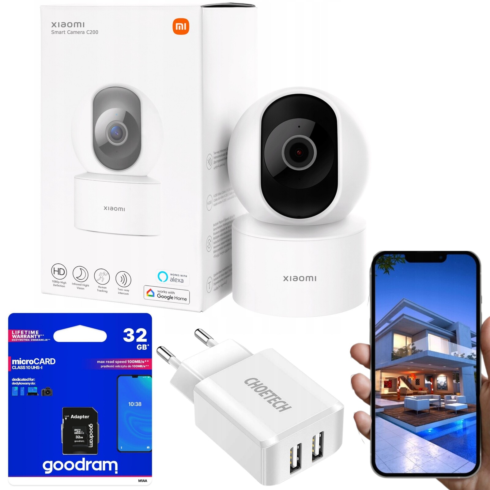 Ip kamera Xiaomi C200 Napájecí Adaptér 32GB Sd Karta MI 360 Home Smart 1080p Hd