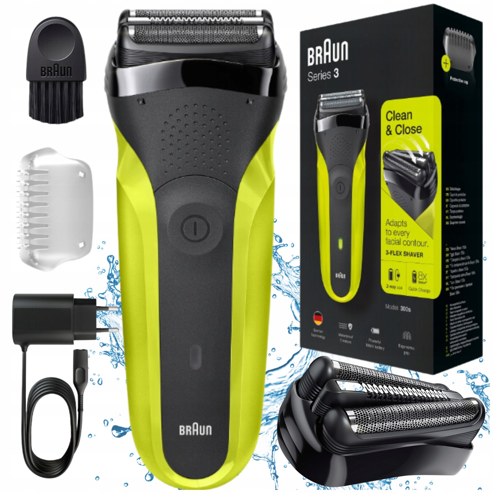 Holicí Holicí Strojek Braun Series 3 300, černá/limetková, pro muže