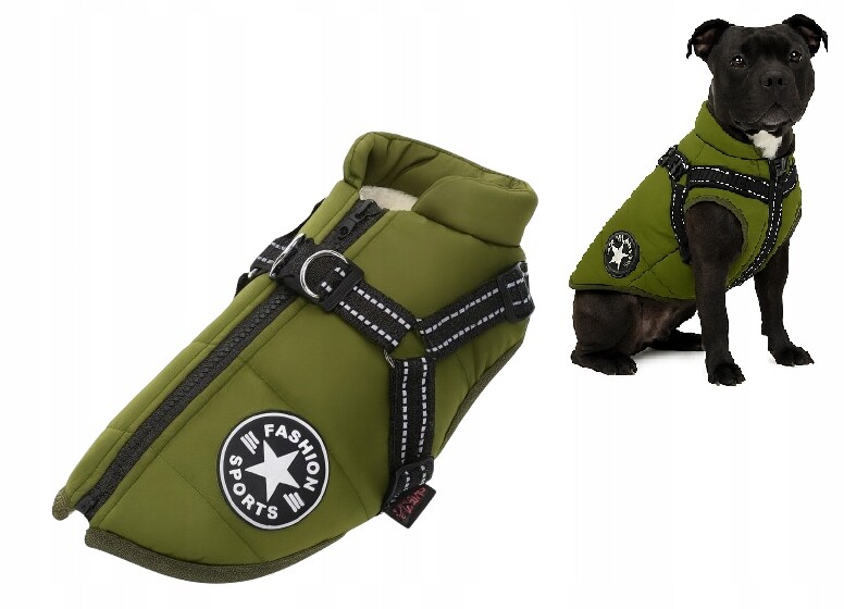 Zimní oblečení Bunda pro psa na zimu Zelená s ramenními popruhy Velikost 4XL