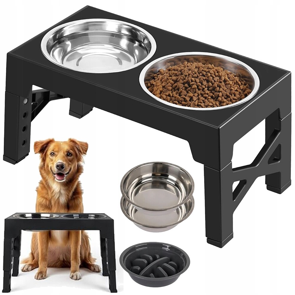 Misky Na Nastavitelném Stojanu – Dvojitá Neskřípající Miska Pro Psa 3V1