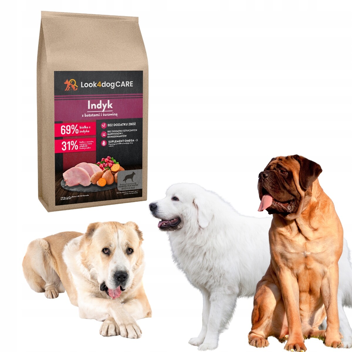 Krmivo pro psy Look4dog Care krůta bez přidaných obilovin pro velké psy 12 kg