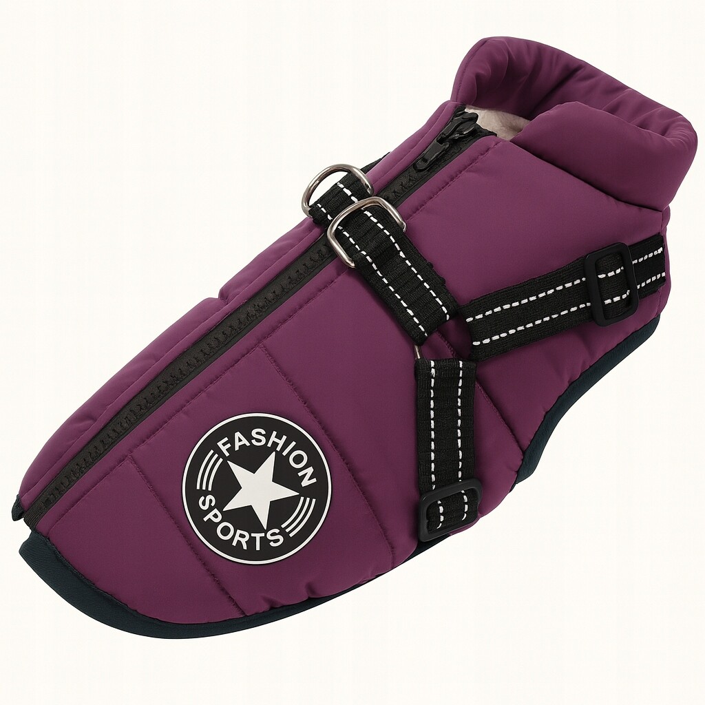Zimní oblečení Bunda pro psa na zimu Fialová s ramenními popruhy Velikost L