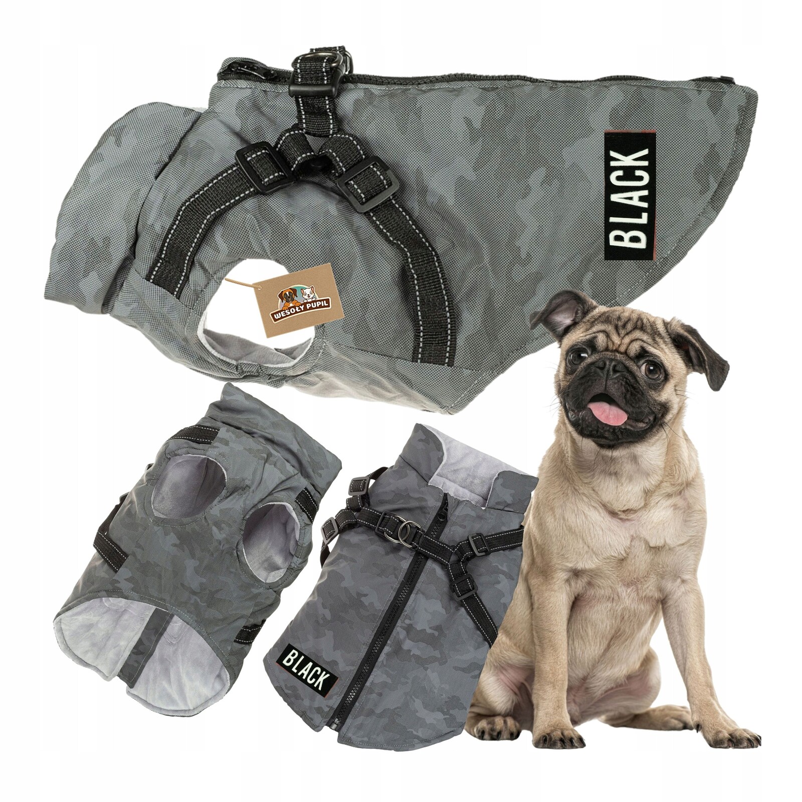 Oblečení pro psa Odrazka s Ramenními Popruhy svítící ve tmě na fleecu M