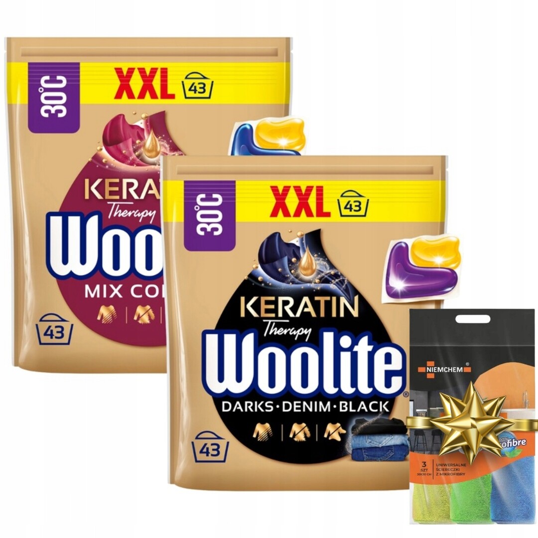 Woolite Keratin Mix prací Kapsle barva černá, 43 ks x 2 Dárek