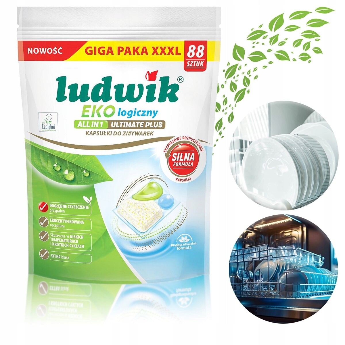 Ekologické kapsle do myčky nádobí XXL Ludwik Ultimate Plus All in One 88 ks
