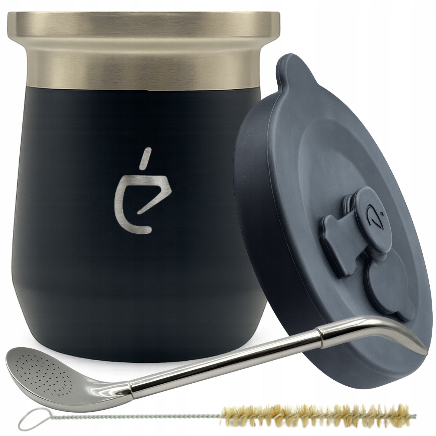 Revoluční sada yerba mate Termolid DualFlow Black Pro: matero, bombilla