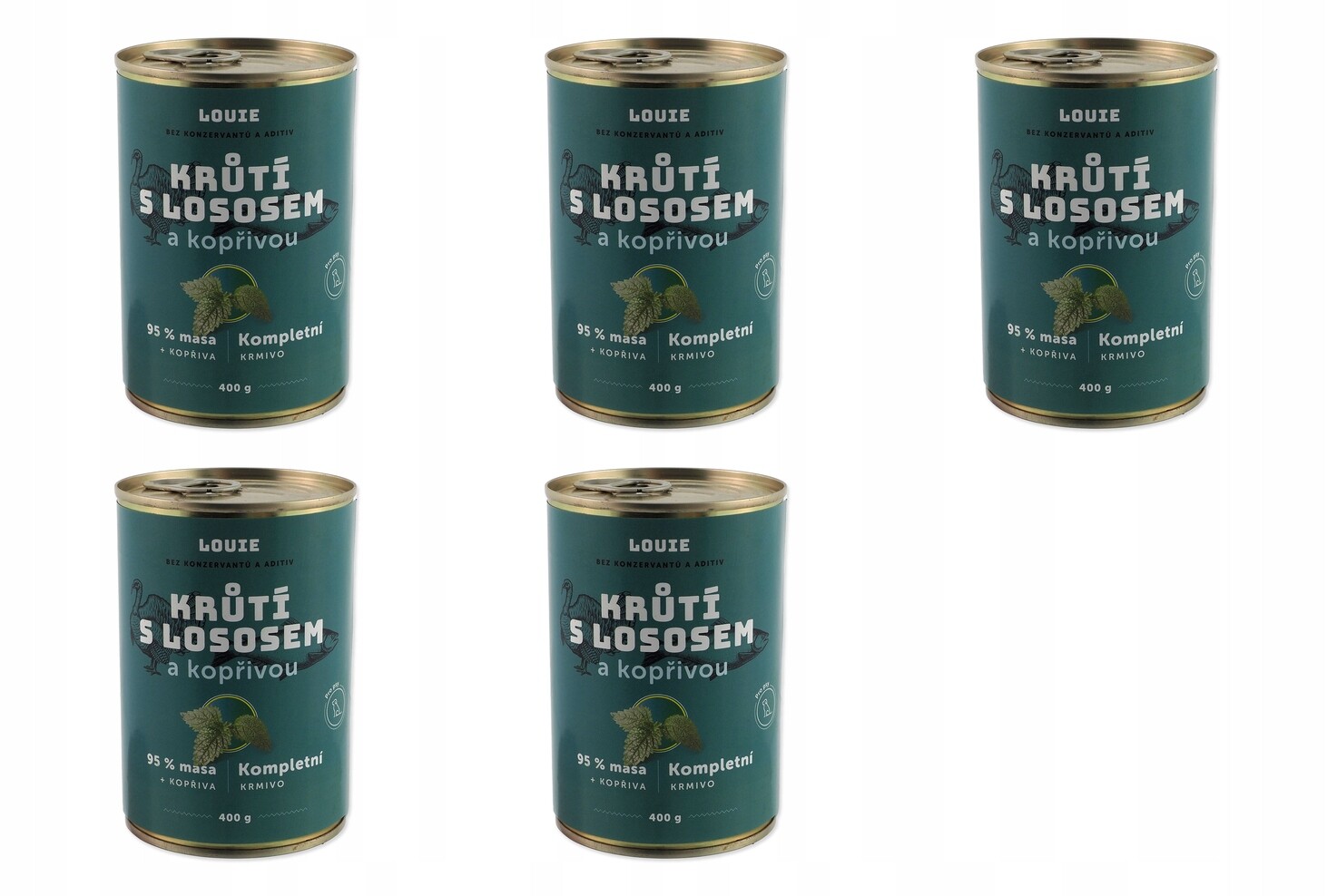 Konzerva Louie krůtí s lososem a kopřivou 400g balení 5 ks