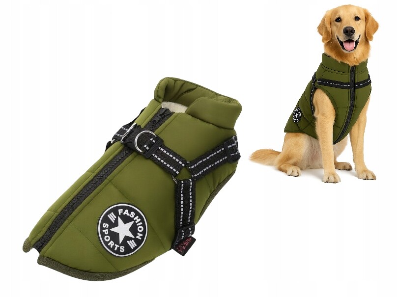 Zimní oblečení Bunda pro psa na zimu Zelená s ramenními popruhy Velikost 5XL