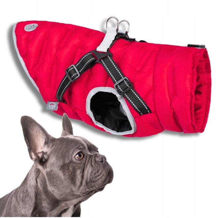Oblečení Pro Psa bunda 2v1 s ramenními popruhy voděodolná Pufy zimní červená XL