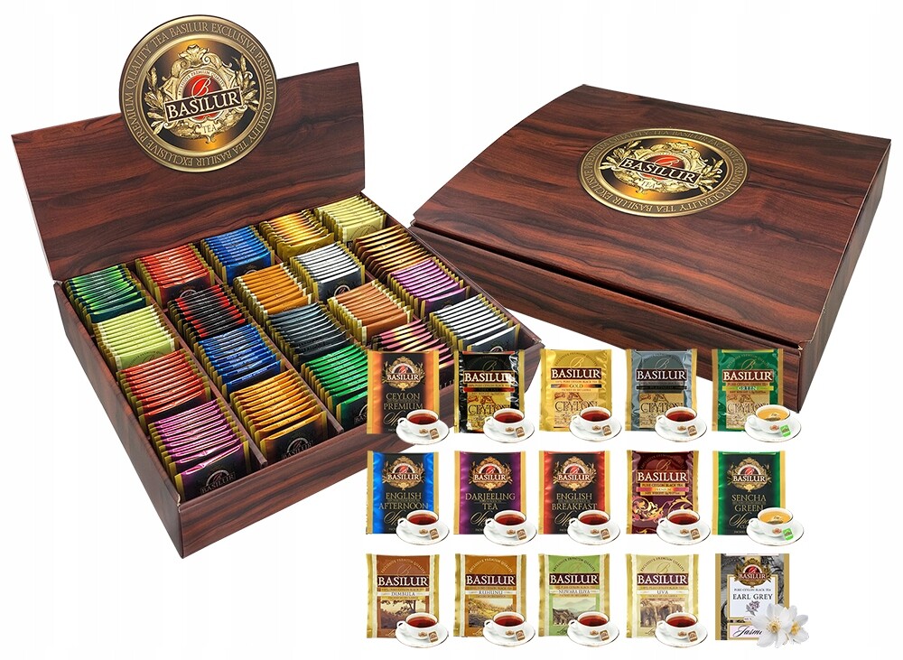 Sada čajů Basilur 20 příchutí, čajová konvice Dárek 200 ks