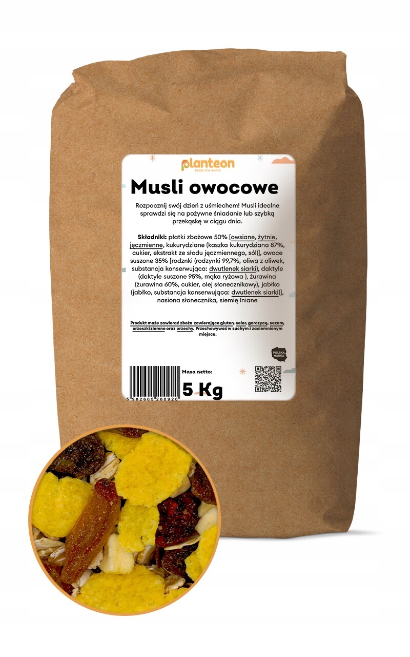 Ovocné müsli 5 kg Přírodní snídaně zdravé ovocné vločky Planteon
