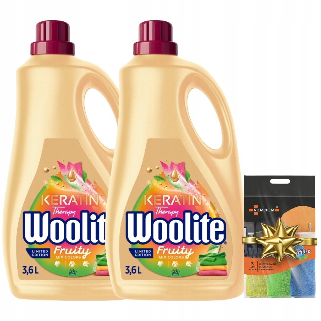 Woolite Fruity tekutý prací prostředek na barevné prádlo 2x3,6 l 120 praní Dárek