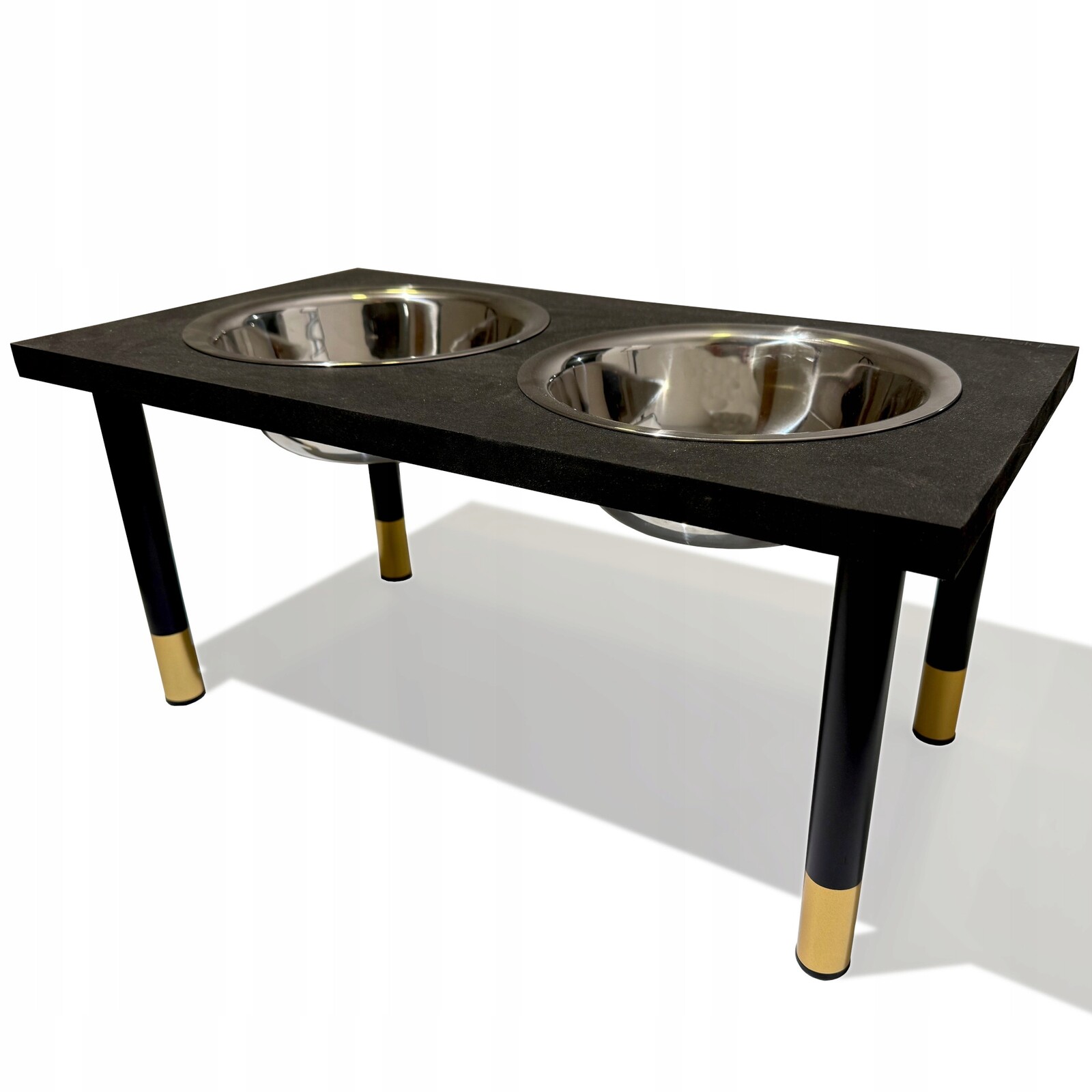 Miska pro psa na černém stojanu, zlaté nohy, velikost XXL