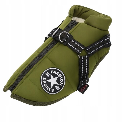 Zimní oblečení Bunda pro psa na zimu Zelená s ramenními popruhy Velikost L