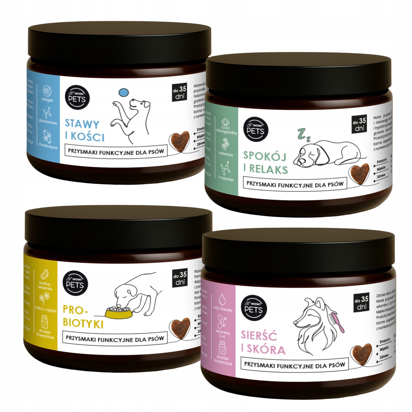 Doplňky pro psa sada na klouby a srst utišení probiotik 4x100g