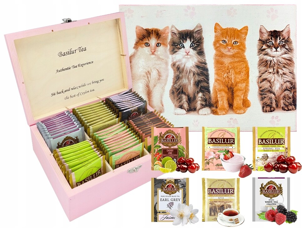 Sada čajů Basilur 6 Příchutí 60 sáčků čajník ze dřeva Pro Kočáře