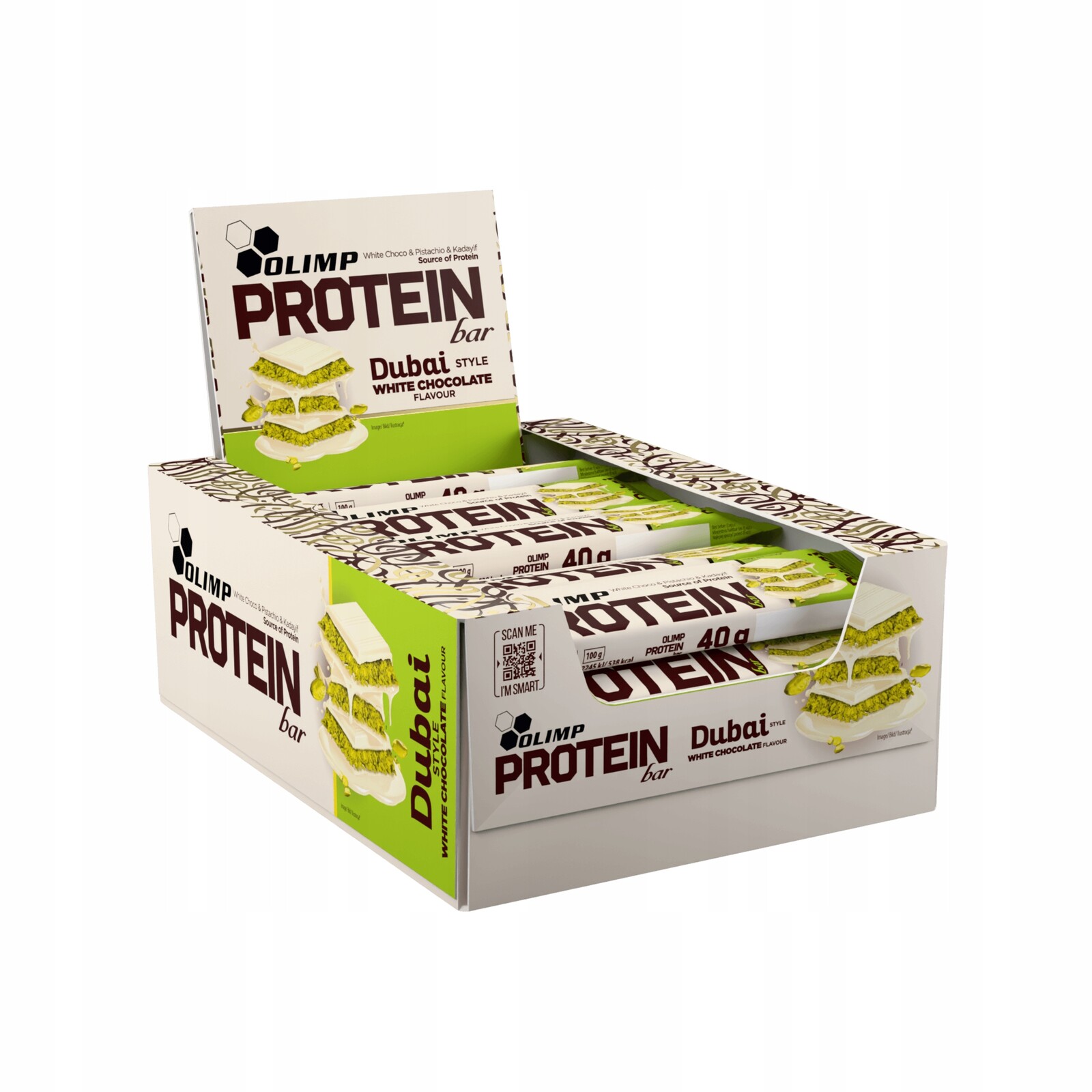 Olimp Protein Bar Dubai Style White Chocolate 25 x 40 g Tyčinka Dubajská hmota