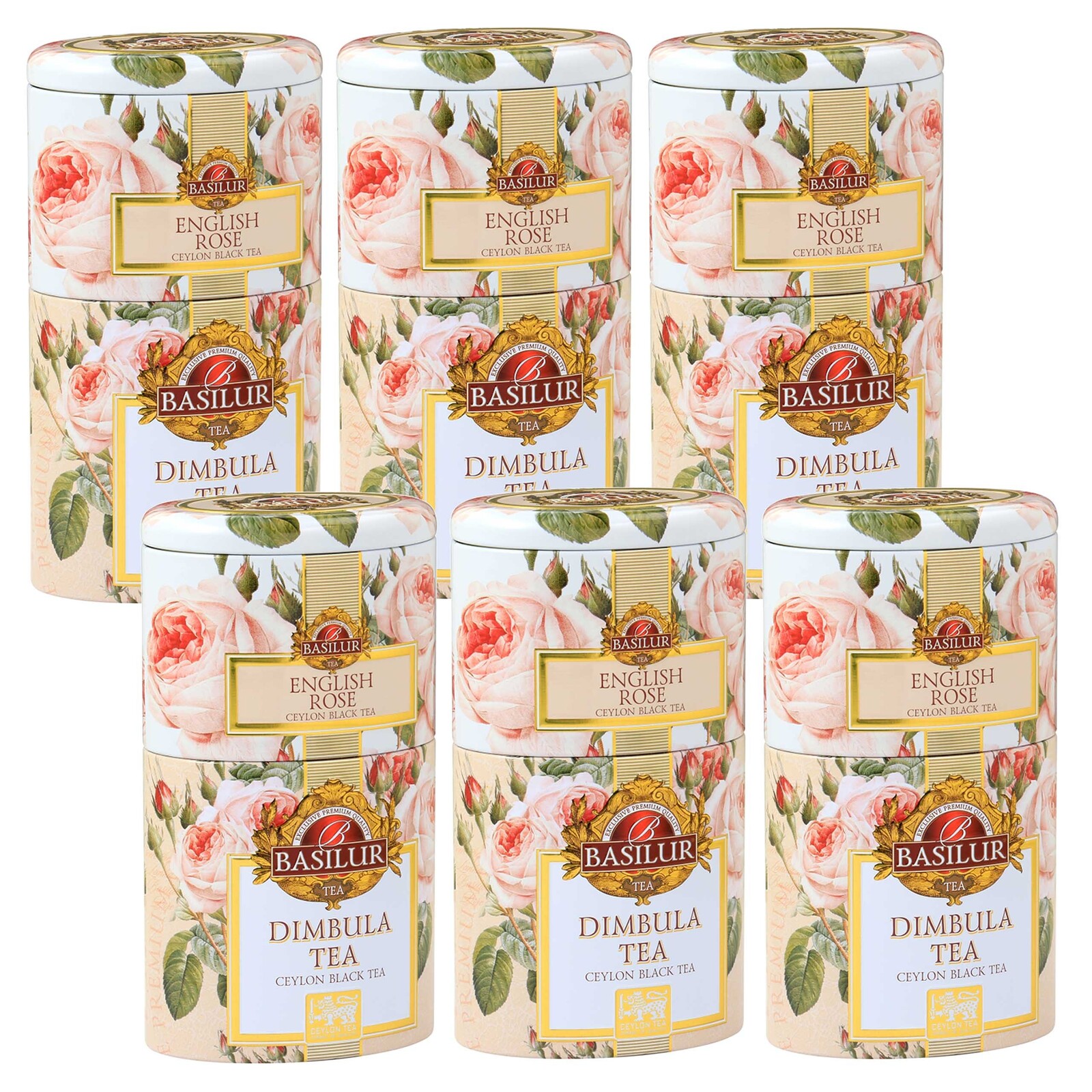 English Rose & Dimbula 2 in 1 černý čaj v ozdobné plechovce, 100 g x 6