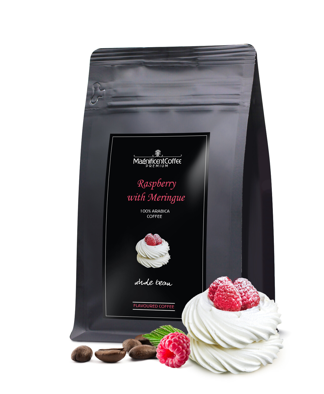 Káva zrnková ochucená 500 g Malina S Bezou 100% Arabica