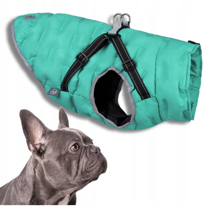 Oblečení Pro Psa bunda 2v1 s ramenními popruhy voděodolná Pufy zimní tyrkysová Xs