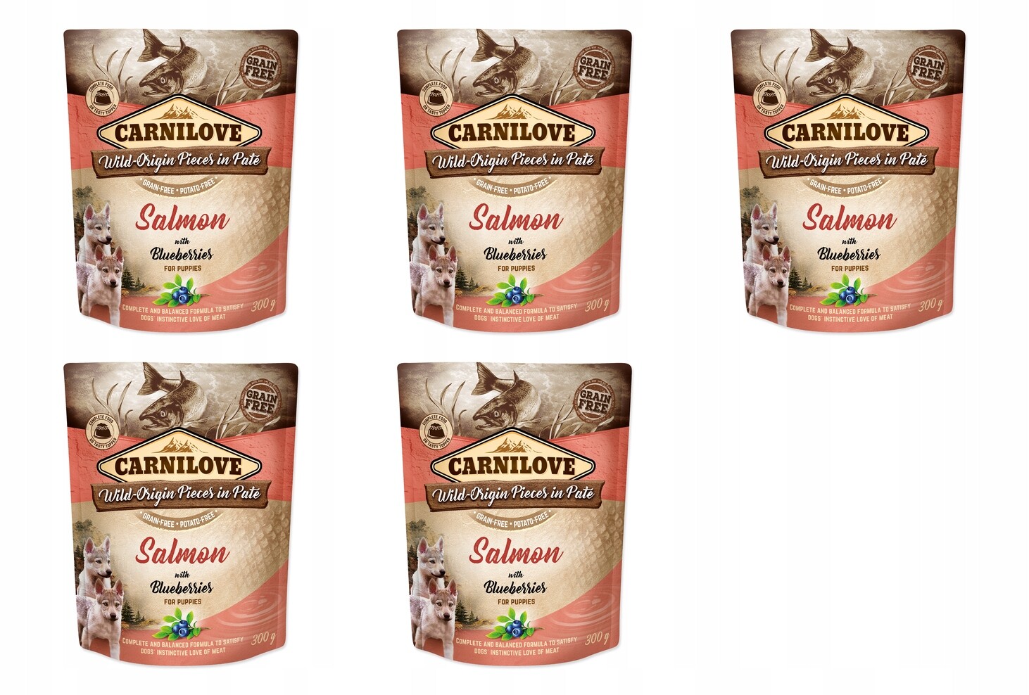 Kapsička Carnilove Dog Puppy losos s borůvkami, paté 300g balení 5 ks