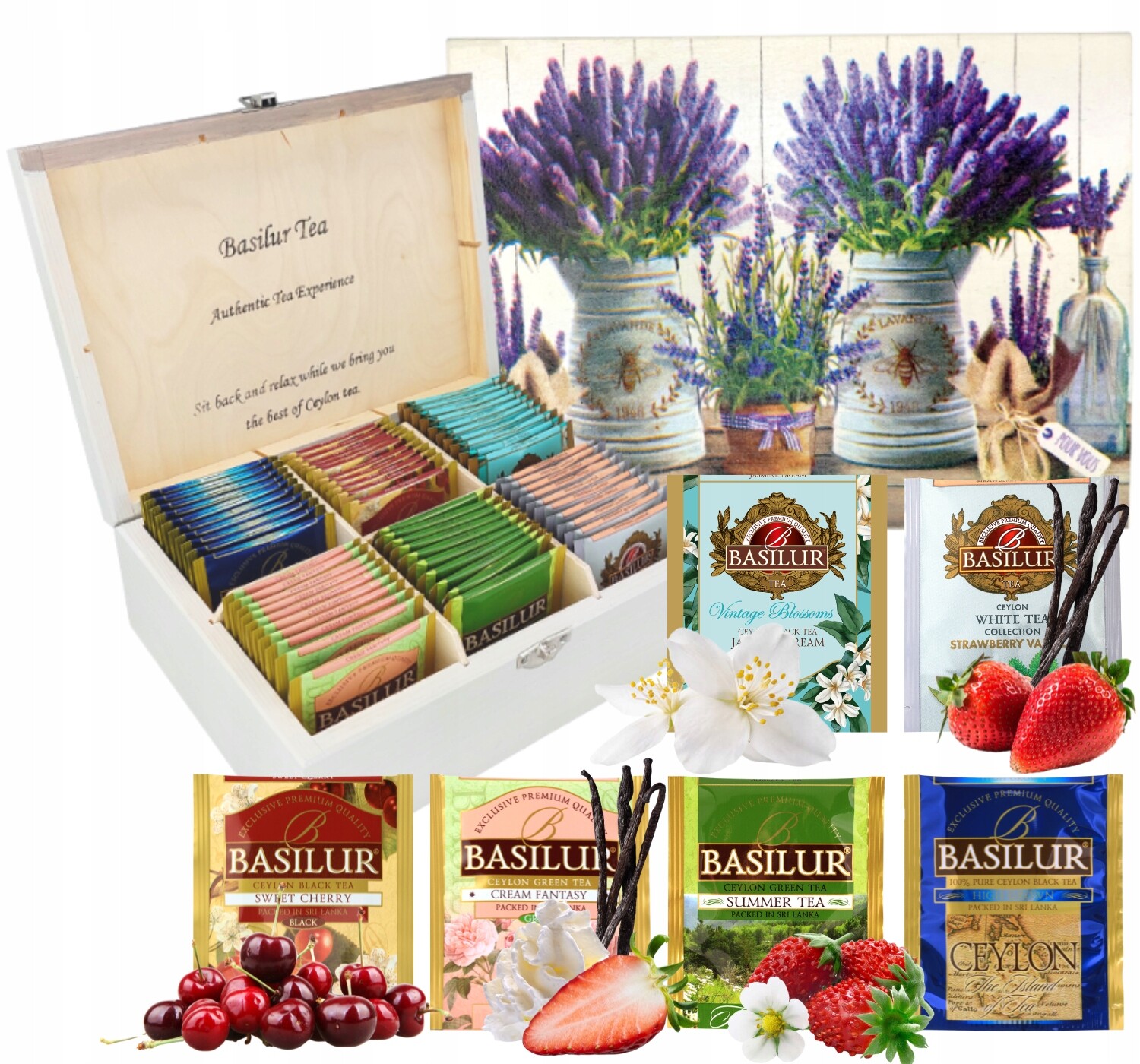 Basilur Set Čajů v sáčcích s 6 Příchutěmi 60 ks Expozitor S Levandulí