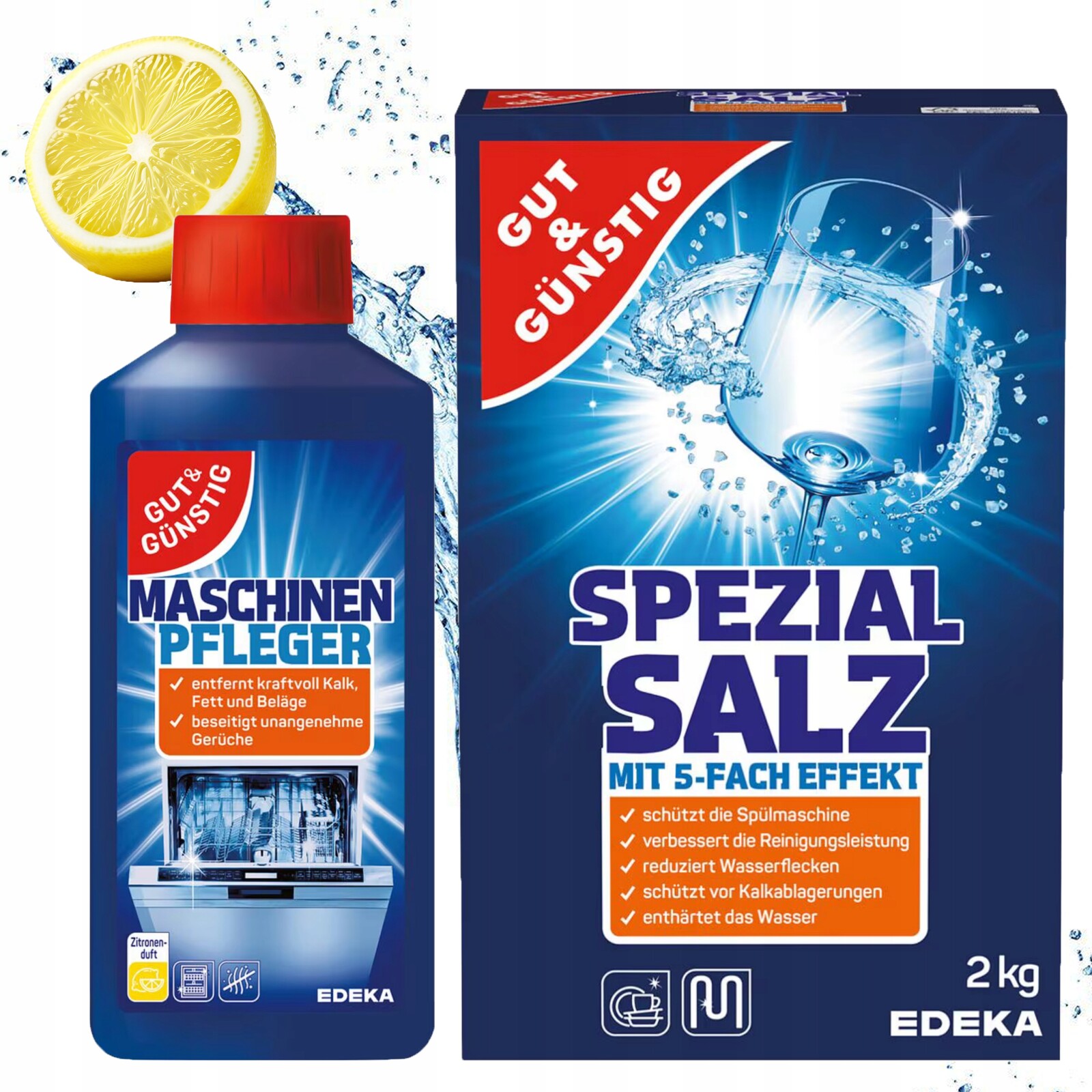 Sada Gut&Günstig pro myčky nádobí Hrubozrnná sůl 2 kg Čisticí prostředek 250 ml