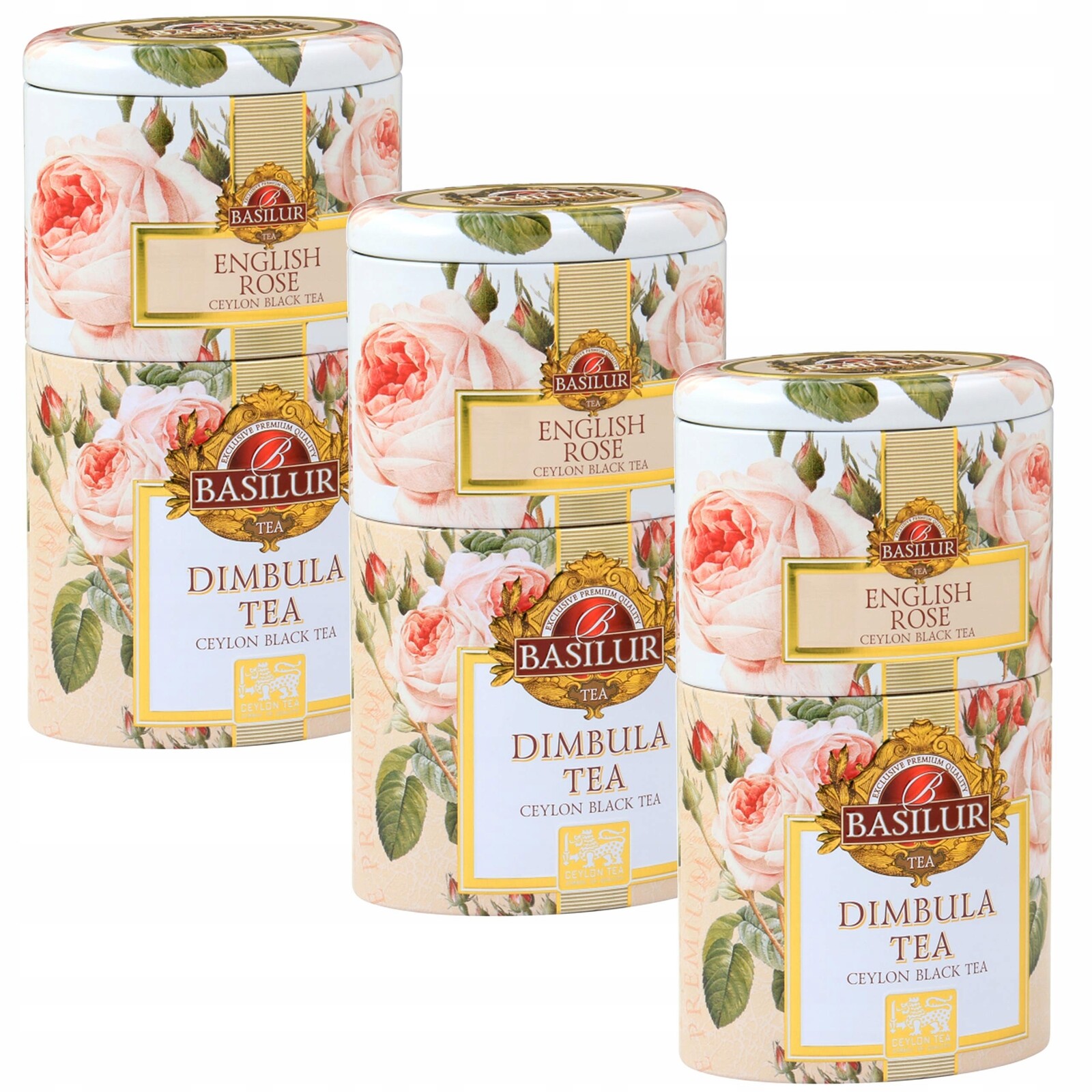 English Rose & Dimbula 2 in 1 černý čaj v ozdobné plechovce, 100 g x 3