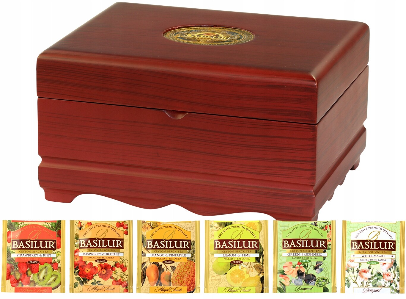 Basilur Dřevěná Darková Sada Na 3 Čajové Nápoje, Dřevěný stojan 60 ks