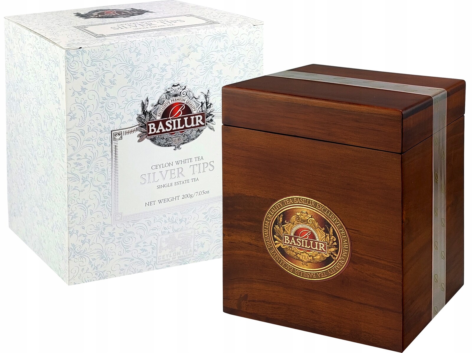 Basilur White Tea Leaf Silver Tips čaj bílý Dřevěná Krabička 200 g